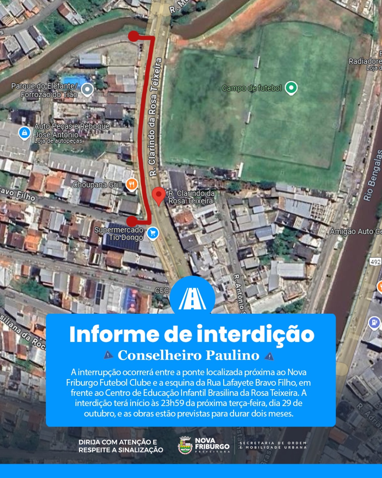 Nova Friburgo terá alterações no trânsito em algumas localidades essa semana para obras